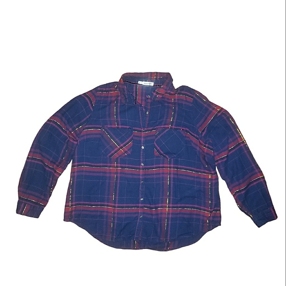 Maurices Double Front Pocket Metallic Tinsel Plaid Button Front Shirt Top 3X - Picture 12 of 16